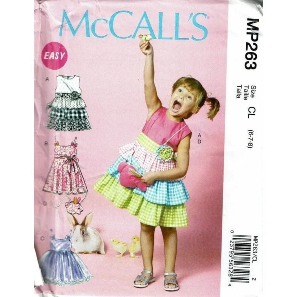 McCalls Sewing Pattern MP263 6496 Dress Belt Bag Girls Size‎ 6-8